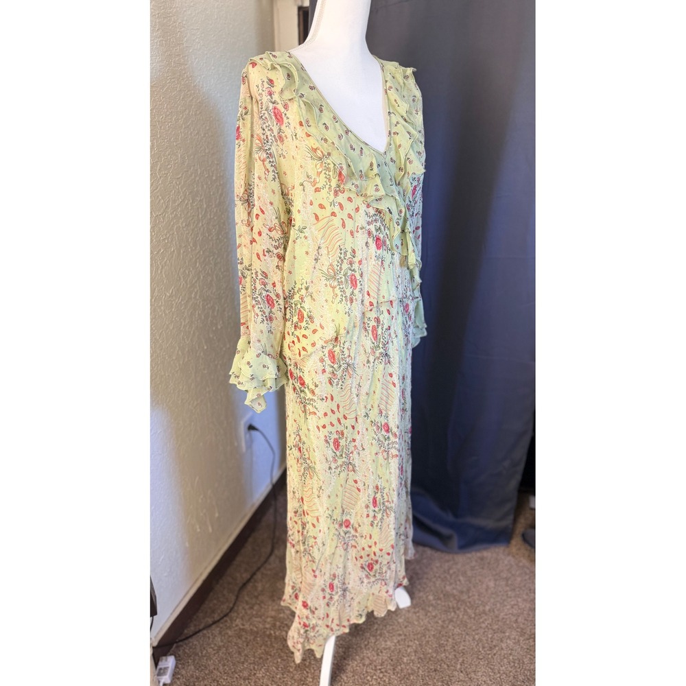 T rose Vintage Floral Maxi Dress Sage Green Ruffle V-Neck Plus Size 1X 2-Piece